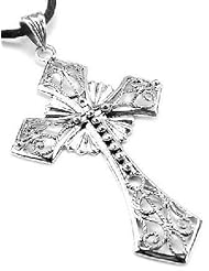 Large 3" Sterling Silver Open Filigree Celtic Cross Pendant with a 19" Cord Necklace