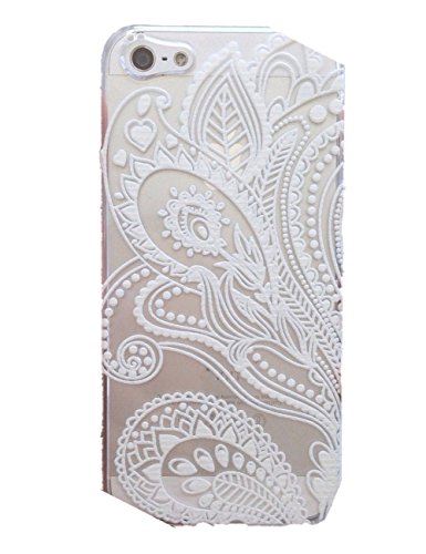 TRURENDI Henna White Floral Paisley Flower Mandala Plastic Case Cover for Iphone 5 5s 5c (for Apple iPhone 5 5S)