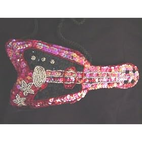 Ornate Beaded Sequined Guitar Evening Bag Guitar Purse Pink Sequined Small Handbag