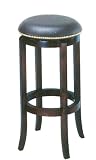 30H Nailhead Black Leather Swivel Barstool Bar Stool in Espresso Finish