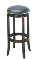 30"H Nailhead Black Leather Swivel Barstool Bar Stool in Espresso Finish