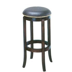 Click here to buy 30H Nailhead Black Leather Swivel Barstool Bar Stool in Espresso Finish by AtHomeMart.
