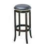 30"H Nailhead Black Leather Swivel Barstool Bar Stool in Espresso Finish