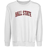 NCAA Ball State Cardinals Youth White Arch Applique Crew Neck Fleece Sweatshirt
