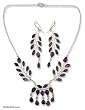 Amethyst jewelry set, 'Falling Leaves' 1" W 16" L
