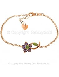 Single Flower Bracelet with Amethysts and Peridots in 14k Rose Gold