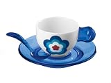Guzzini Set of 2 Blue Flower espresso cups + saucers +teaspoons  from Guzzini