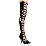 5 Inch Sexy High Heel Thigh High Boot Open Front With Wrapping Single Sole Boot Black Stretch Patent