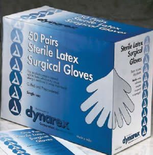 Dynarex Sterile Latex Pre-Powdered Surgical Gloves, Size 7.5, Box of 50 Pairs