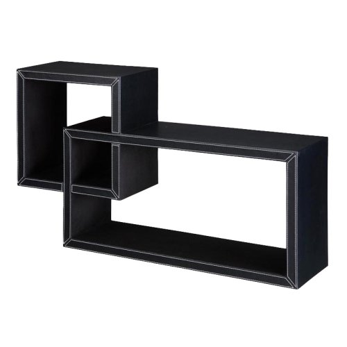 Kitchen: Faux Leather Double Rectangle Wall Shelf   Black