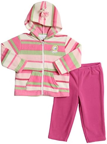 Kathy Ireland Baby Baby Girls' 2 Piece Pink Green Polar Fleece Hoodie Pants Set