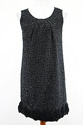 Striped Print Applique Tiered Pleated Scoop Neck Polyester  Dress