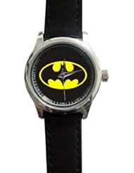 Round Black Leather Wrist Ladys Watch for Batman Fans