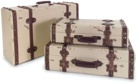 RoomDcor-13.75 Inches Antique Ivory Suitcases - Set of 3