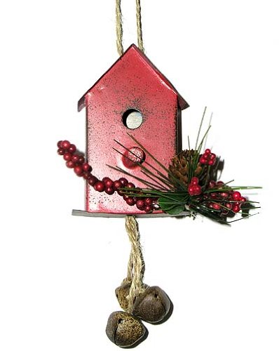 6″ Red Vintage Tin Bird House Christmas Ornament