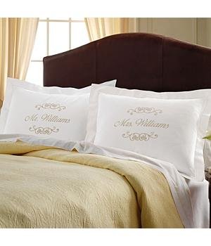 Personalized Wedding Gifts - Mr. and Mrs. Embroidered Pillow Sham Set
