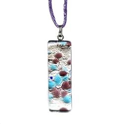 Murano Glass Pendant Jewelry - Rectangle L Blue/Purple Style1