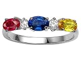 Genuine 3 Stone and Diamond Mothers Ring - 14kt White or Yellow Gold
