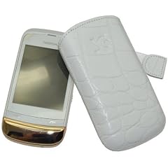 Suncase Ledertasche (Lasche mit R�ckzugfunktion) f�r Nokia C2-02 Touch / Type croco-wei�