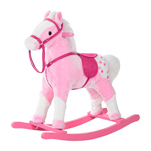Qaba Kids Plush Rocking Horse Pony w/ Realistic Sounds - Pink