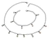 Sterling Silver Link Bracelet and Necklace Set with Hanging Pearls