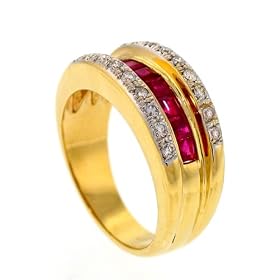 18K Yellow Gold diamond and Ruby Ring by Geneve