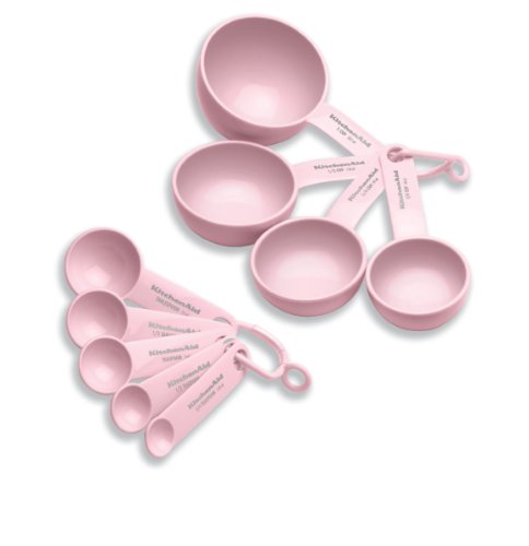 Kitchenaid Classic Plastic Measuring Cups and Spoons Set, Pink