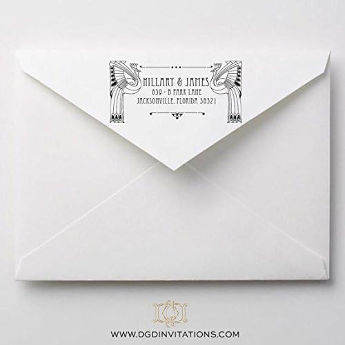 20's Art Deco Peacock Great Gatsby Address Stamp - VG001