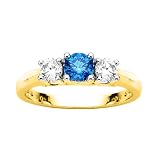 3 Diamond Anniversary Ring 1/2 ct. in 14K Yellow Gold with Blue Center Diamond