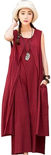 Artcar New Summer Cotton Loose Women's Fake Two Pieces Dresses Red