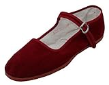 Shoes 18 Womens Cotton China Doll Mary Jane Shoes Ballerina Ballet Flats Shoes 11 Colors (11, Burgundy 118 Velvet Upper)