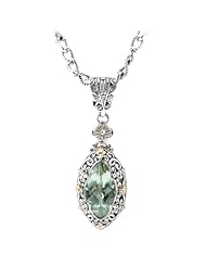 925 Silver & Green Amethyst Marquise Drop Pendant with 18k Gold Accents