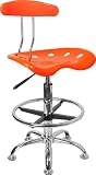 Vibrant Orange And Chrome Bar Stool Height Drafting Stool With Tractor Seat [lf-215-orangeyellow-gg]
