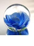 Murano Design Glass Art Blue Flower Ball Paperweight PW-331