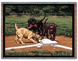 Labs Labrador Retriever Puppies on Baseball Field Tapestry Throw Blanket