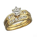 14K yellow gold 0.8ct tw cubic zirconia round center round side wedding set rings