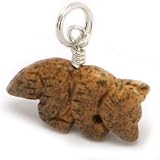 Sterling Silver Carved Wolf Charm, Picture Jasper