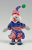 Clown Figurine - Stars & Stripes USA, Hand-Painted, Posable, Porcelain, 7 Height