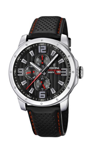 Festina Sport Multifunktion F16585/8 - Reloj analógico de cuarzo para hombre, correa de cuero color negro (agujas luminiscentes)