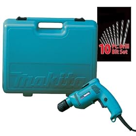 Makita 6408KX1 3/8-Inch Drill with Free 10 Piece Drill Bit Set