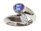 0.92 cts Genuine Tanzanite and Diamond Ring - 14kt White or Yellow Gold