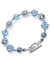 Sterling Silver Blue Swarovski Crystal & Faux Pearl 8" Bracelet With Toggle Clasp