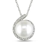 10k White Gold 0.07 CT TDW White Diamond FW White Pearl Fashion Pendant with Chain (G-H, I2-I3)