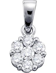1.00CTW ROUND DIAMOND LADIES FLOWER PENDANT 14K White-gold Real Charm Pendant
