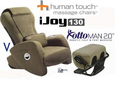 iJoy 130 BONE Human Touch Massage Chair + Ottoman 2.0 Calf and Foot Massager