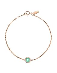Victoria Kay 14k Yellow Gold Light Blue Enamel and Diamond Evil Eye and Bracelet with Fish Charm (1/10cttw, JK, I2-I3) 7"