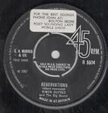 RESERVATIONS 7 INCH (7" 45) UK PARLOPHONE 1967