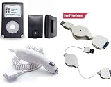 Black Leather Case for Ipod Video 30GB + Car Charger for Apple Ipod Video + White Retractable Data Cable for Apple Ipod