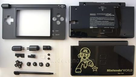 Black Mario World Nintendo DS Lite Complete Full Housing Shell Case Replacement Repair w/ Hinge Set