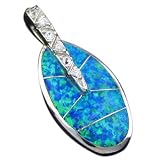 Rhodium Silver Opal Oval CZ Pendant Hawaiian Jewelry